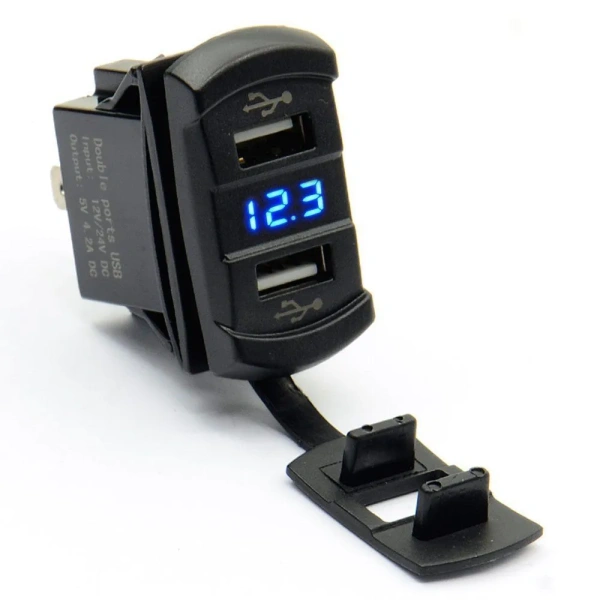 Универсальное автомобильное зарядное устройство с двумя USB-портами, вольтметром, 5 В, 1000 А Универсальное автомобильное зарядное устройство с двумя USB-портами, вольтметром, 5 В, 1000 А